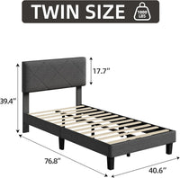 Garvee Twin Size Bed Frame with Upholstered Headboard, Twin Size Platform Bed Frame with Wooden Slat Support, Easy Assembly Platform Bed, No Box Spring Needed & Noise Free, Gray