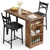 Garvee Dining Table Set for 2, Expandable Bar Table with 3 Storage Shelves, MDF & Metal, Foldable Space-Saving, Easy Assembly, Ideal for Small Spaces, Brown - Brown