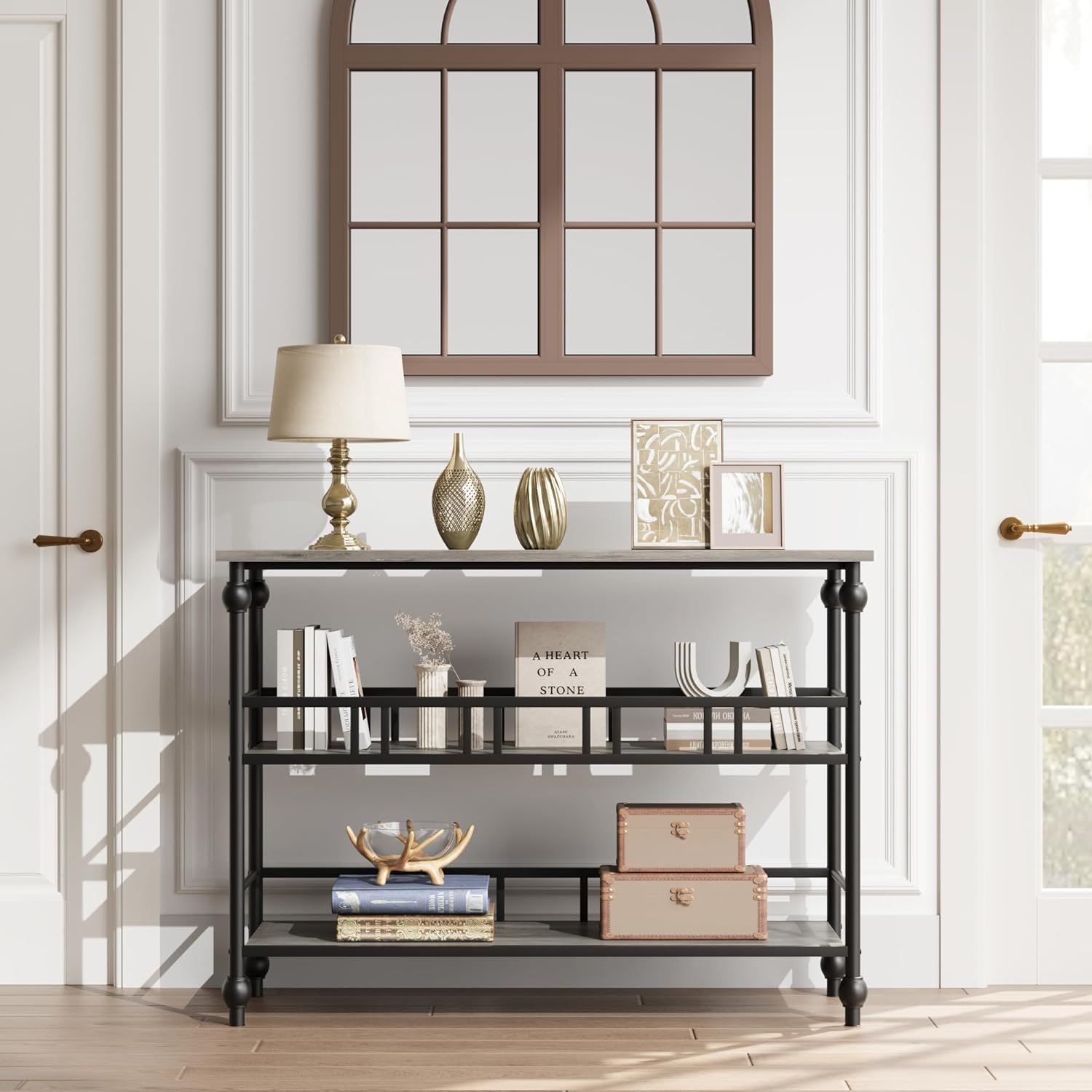 Garvee Console Table 3-Tier Narrow Entryway Storage, 43" Behind Couch Table, MDF Wood & Metal, Adjustable Footpads, Living Room, Foyer, Bedroom