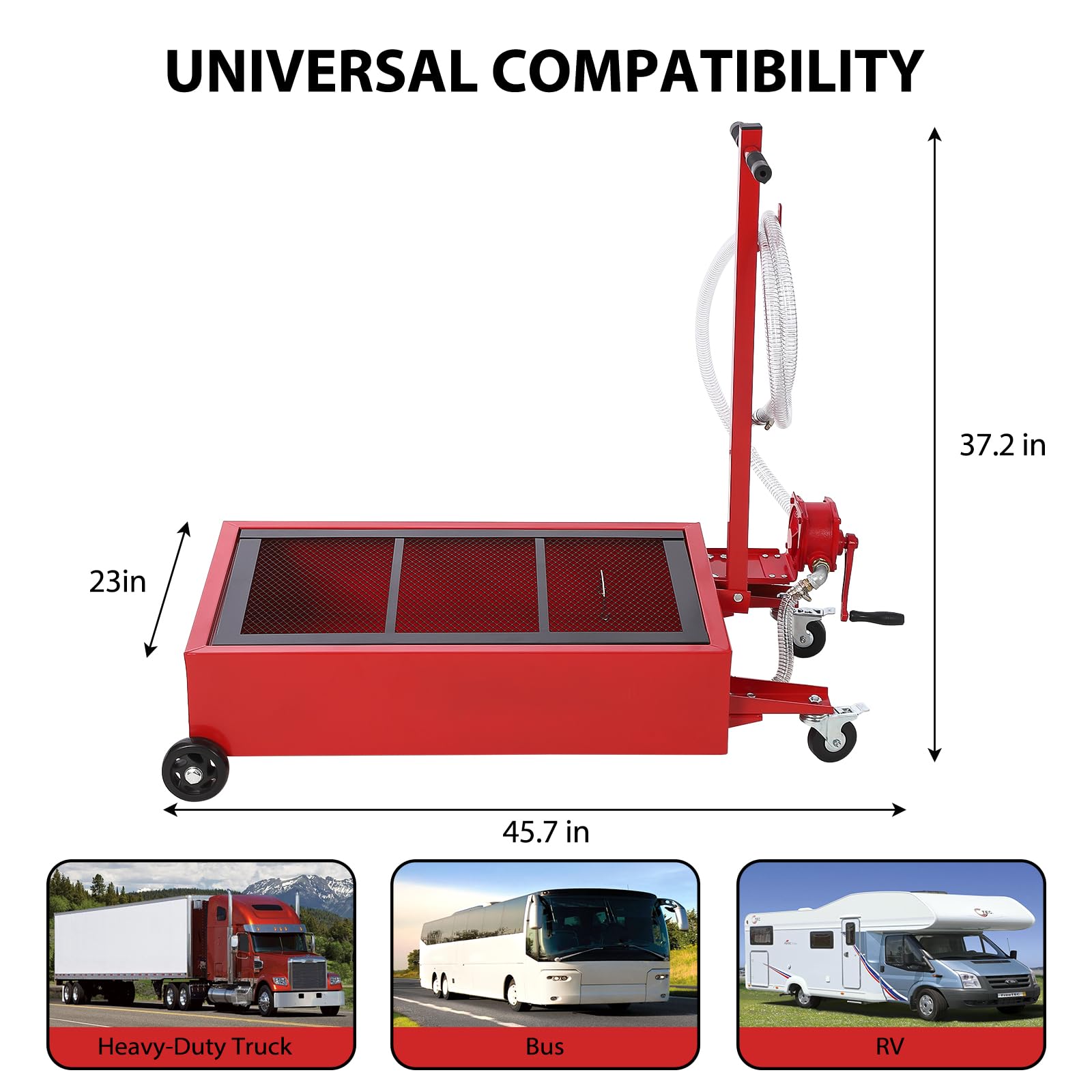 Garvee 20 Gal Hand Pump Oil Pan with 7.5 Ft Hose, Low Profile & T Folding Handle Oil Drain Cart for Truck Cars SUVs