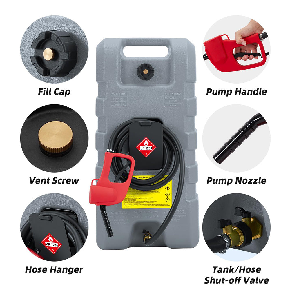 Garvee 15 Gallon Portable Fuel Caddy, 10-ft hose, siphon pump, 7.5 L/min manual nozzle, diesel/gasoline tank - Gray