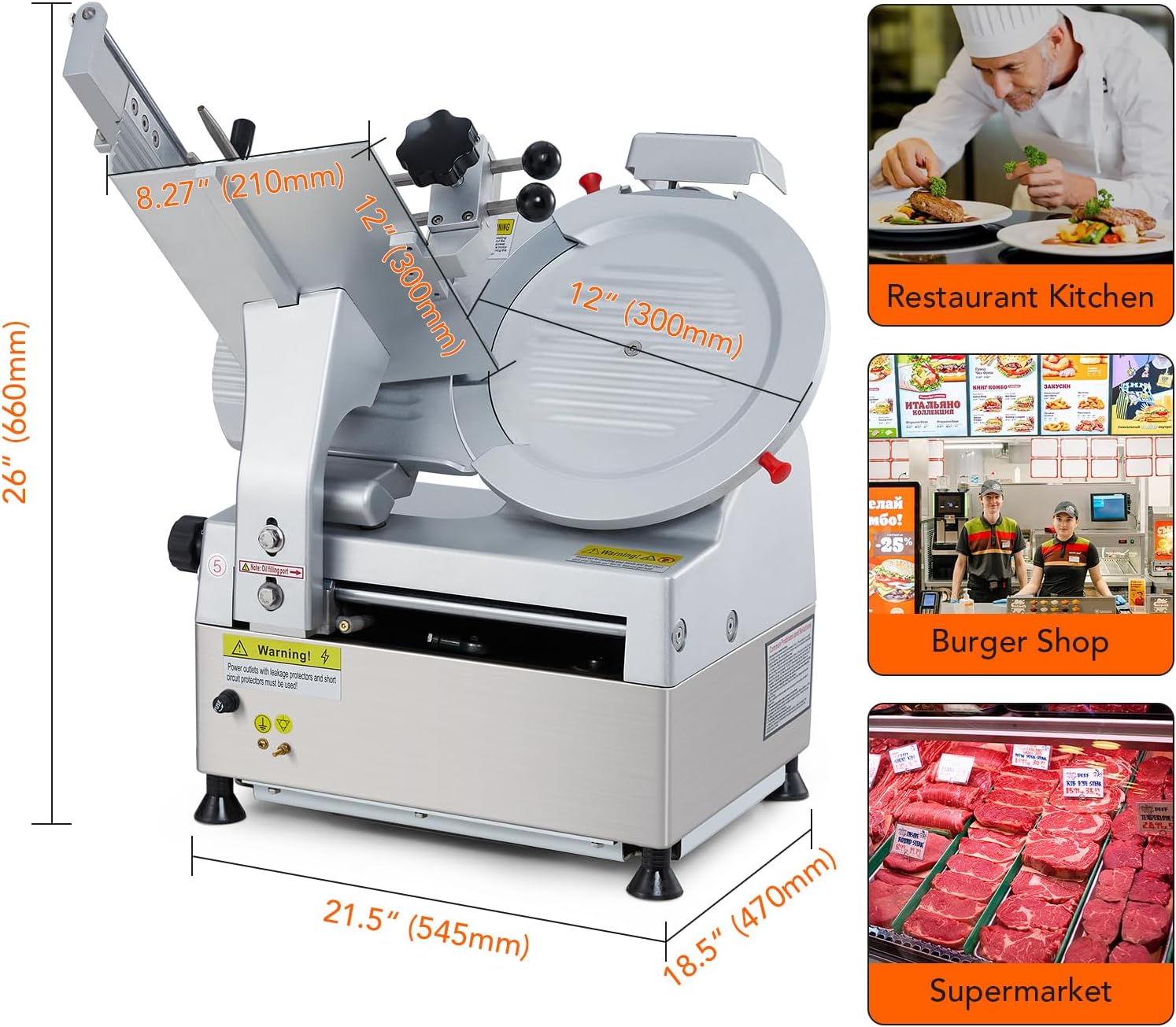 Garvee Automatic Meat Slicer, 550W Deli Slicer with 12" Carbon Steel Blade, Meat Slicer Machine with Adjustable Thickness From 0～14 mm Suitable For Shop/Commercial/Home Use
