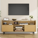 Garvee Fluted TV Stand for 70 Inch, Modren Entertainment Center with Storage, Wooden TV Cabinet with Adjustable Shelves and Sliding Doors, Under TV Stand for Living Room Bedroom, Natural Oak - Natural Oak
