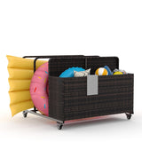 Garvee PE Rattan Outdoor Pool Caddy With Rolling Wheels, Patio Wicker Poolside Float Storage Basket for Cushions, Floaties, Noodles, Life Vests, Beach Balls, Toys - Brown
