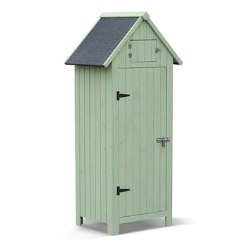 Garvee Fir Wood Lockable Storage Cabinet with Waterproof Asphalt Roof & Adjustable Shelves for Patio Backyard Garage Green 22.6"x 18.2"x 63.6"