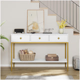 Garvee Console Table with 3 Drawers, Long 54.4" Entryway Table with Metal Frame, Narrow Sofa Table for Hallway, Living Room, Foyer, Office, Corridor, White - White