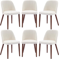 Garvee Set of 6 Mid-Century Modern Fabric Upholstered Dining Chairs with Padded and Solid Wood Legs, Beige