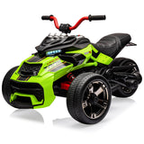 Garvee 12V Kids Ride on Toy for Kids, 2x55W Powerful Engine 7AH Battery, 3 - 7 km/H, 3 Wheelers Electric Vehicle, LED Lights, 2 Speeds, EVA Tire, Music, USB - Green - Green