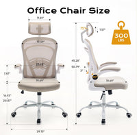 Garvee Ergonomic Office Chair, 300 LBS Capacity, High Back Mesh Desk Chair with Wheels, Flip-Up Armrests, Comfortable Lumbar Support Gaming Chairs for Home Office, Bedroom, Study, Beige