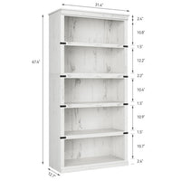 Garvee 5 Tier Bookcase, Farmhouse Book Shelf with Storage, Tall Book Case Wooden 5 Shelf Bookcase for Home Office, Living Room, Bed Room (White, 67.4" H x 31.5" W x 12.8" D)