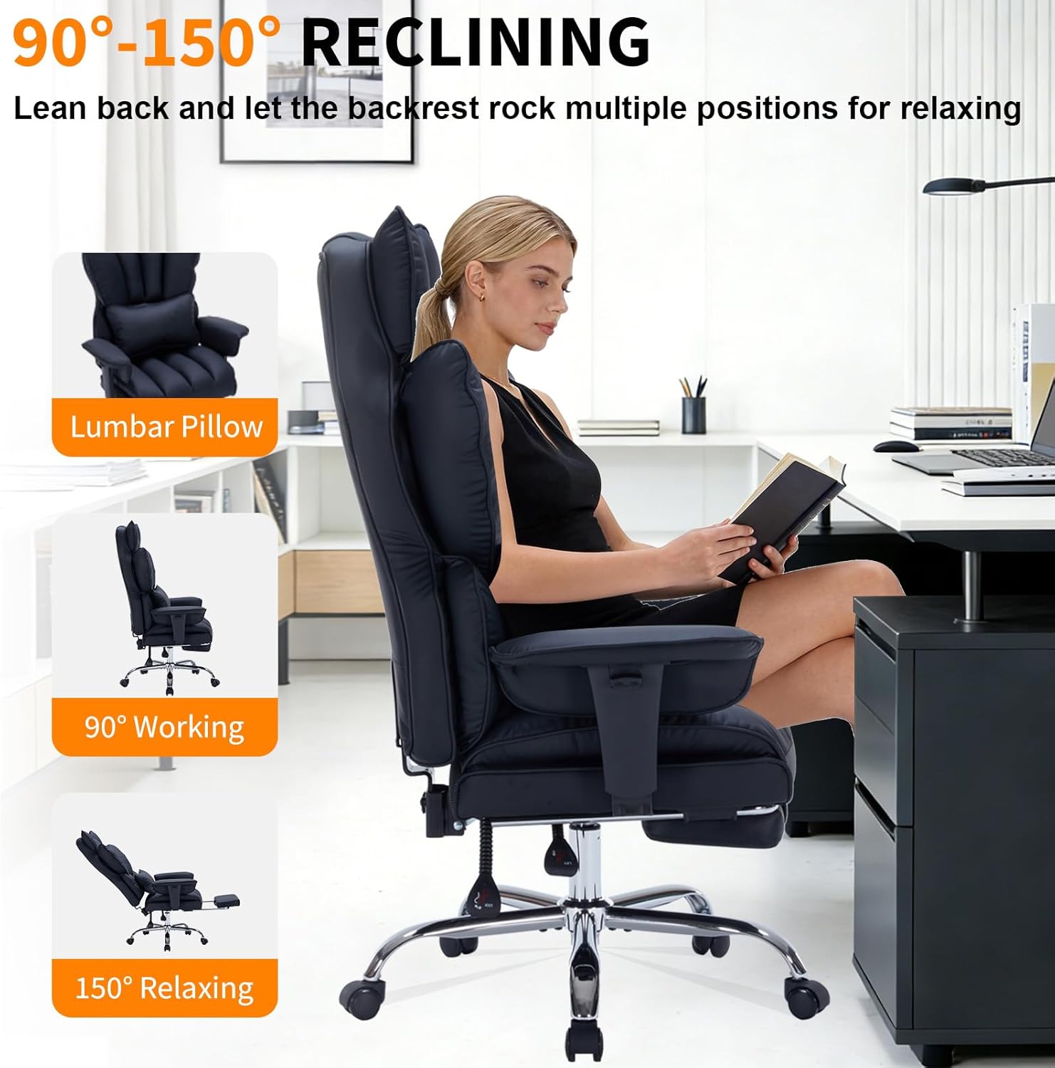Garvee Big and Tall Computer Gaming Desk Chair, 400 LBS Capacity, Ergonomic High-Back Executive Office Chair with Footrest, Padded Adjustable Armrest, for Heavy People, Long Hours, Black