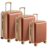 Garvee 3 Piece Luggage Travel Sets With TSA Lock, Telescopic Handle, 360° Silent Dual Wheel, Hardshell Suitcase, 20''24''28'' Brown One Size - Brown
