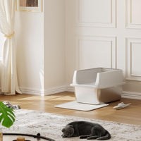 Garvee Stainless Steel Litter Box, Large Open Cat Litter Box for Big Cats, Metal Cat Box with High Sided Enclosure & Scoop Litter Mat, Odor Free, Anti-Leakage, 12"H