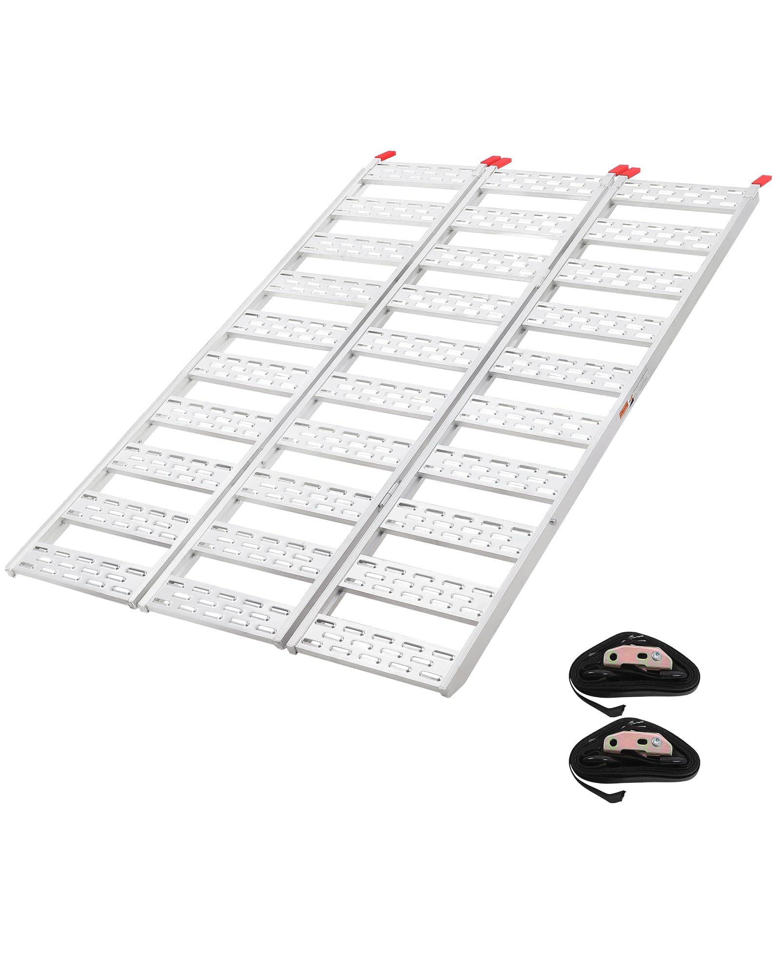 Garvee 50x76 Inch Aluminum Tri-Fold Ramp with Treads, 1500Lbs ATV Ramp with Load Straps, Folding Ramp for Motorcycles, Truck Bed, ATVS, UTVS, Trailer, Tractor,Lawnmowers, Snow Blowers