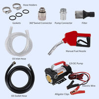 Garvee 12 Volt Fuel Transfer Pump Kit, 10GPM/40LPM Portable Electric Self-Priming Fuel Transfer Extractor Pump Kit with Portable Case, Aluminum Automatic Nozzle, 360 Swivel Connector, Red