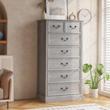 Garvee White 6 Drawers Dresser for Bedroom, Wood Modern Dresser Chest of Drawers Organizer Storage,Vintage Design,Rustic Tall Dresser Chest of Drawer for Living Room, Closet, Hallway Children's Room - Grey