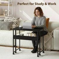Garvee Folding Desk Small Rolling Desk with Storage Shelf, 24.8 Inch Foldable Computer Table with Wheels, Portable Office Desk for Small Space End Table,Writing Work Office Computer Desk, Black