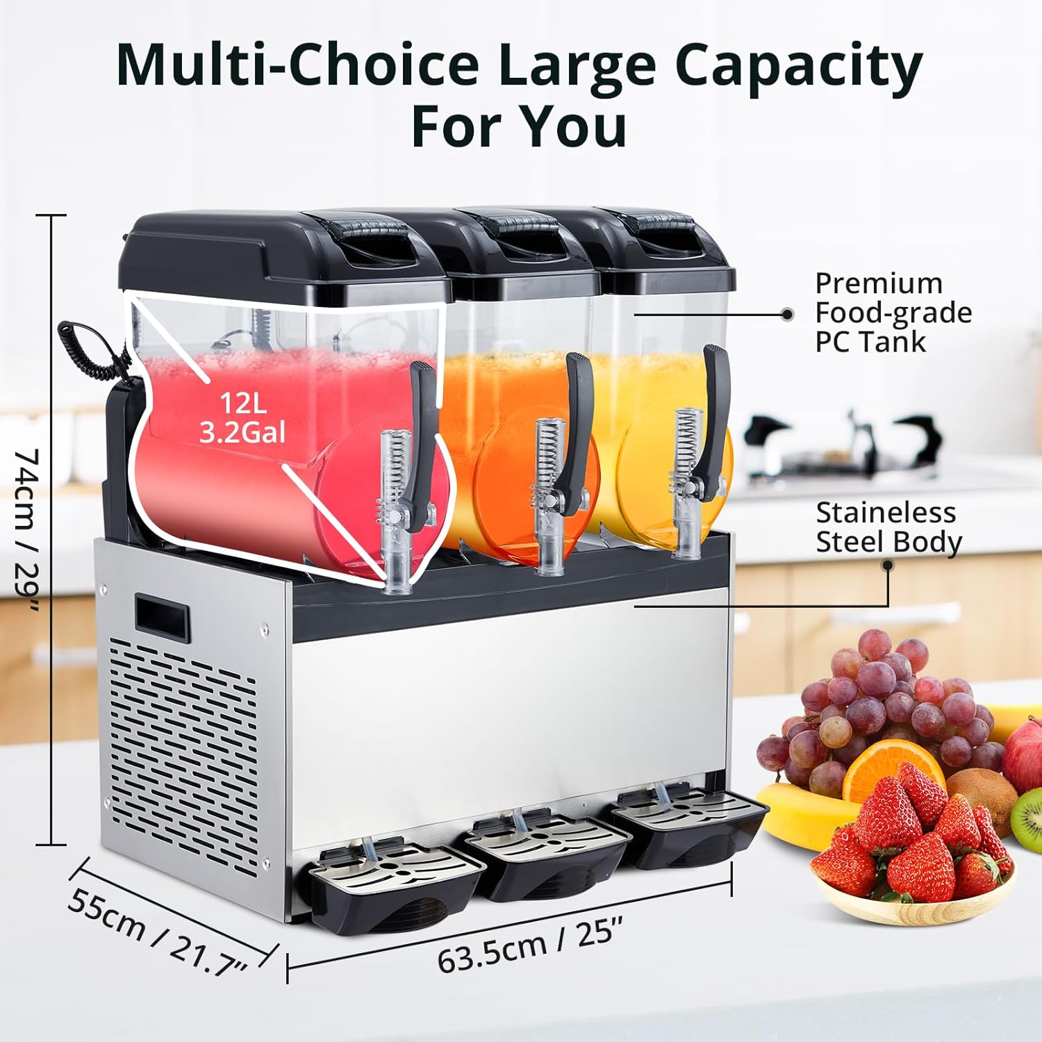 Garvee Commercial Slushy Machine 36L/9.6Gal with Self-Cleaning & 860 Watts Stainless Steel – Frozen Drink & Margarita Maker for Coffee Shops, Restaurants, Bars