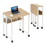 Garvee Folding Desk Small Rolling Desk with Storage Shelf, 24.8 Inch Foldable Computer Table with Wheels, Portable Office Desk for Small Space End Table,Writing Work Office Computer Desk, Oak - Oak