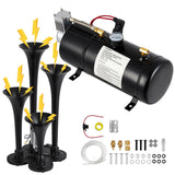 Garvee 150DB Train Horns Kit, 4 Trumpets Truck Air Horn Kit with 0.8 Gallon Tank & 120 PSI Air Compressor, 12V Train Horns for Pickup Trucks, Car, Motorcycle, Semi, Jeep, RV, SUV, Van, Boats - Black