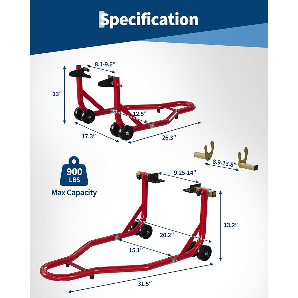 Garvee Motorcycle Stand Lift 900LBS Capacity Front Rear Wheels Lift with U+L Adjustable Swingarm Spool for Maintenance and Repairs, Red