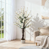 Garvee Artificial Wintersweet Tree 4 ft Faux Plants with Planter Indoor Living Room Home Office Decor White