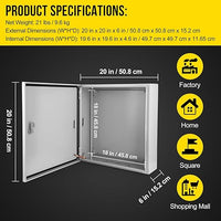 Garvee Junction Box, Steel Electrical Box 20x20x6", NEMA 4X Electrical Enclosure Box IP66 Waterproof & Dustproof, Universal Electrical Project Box with Lock & Mounting Plate