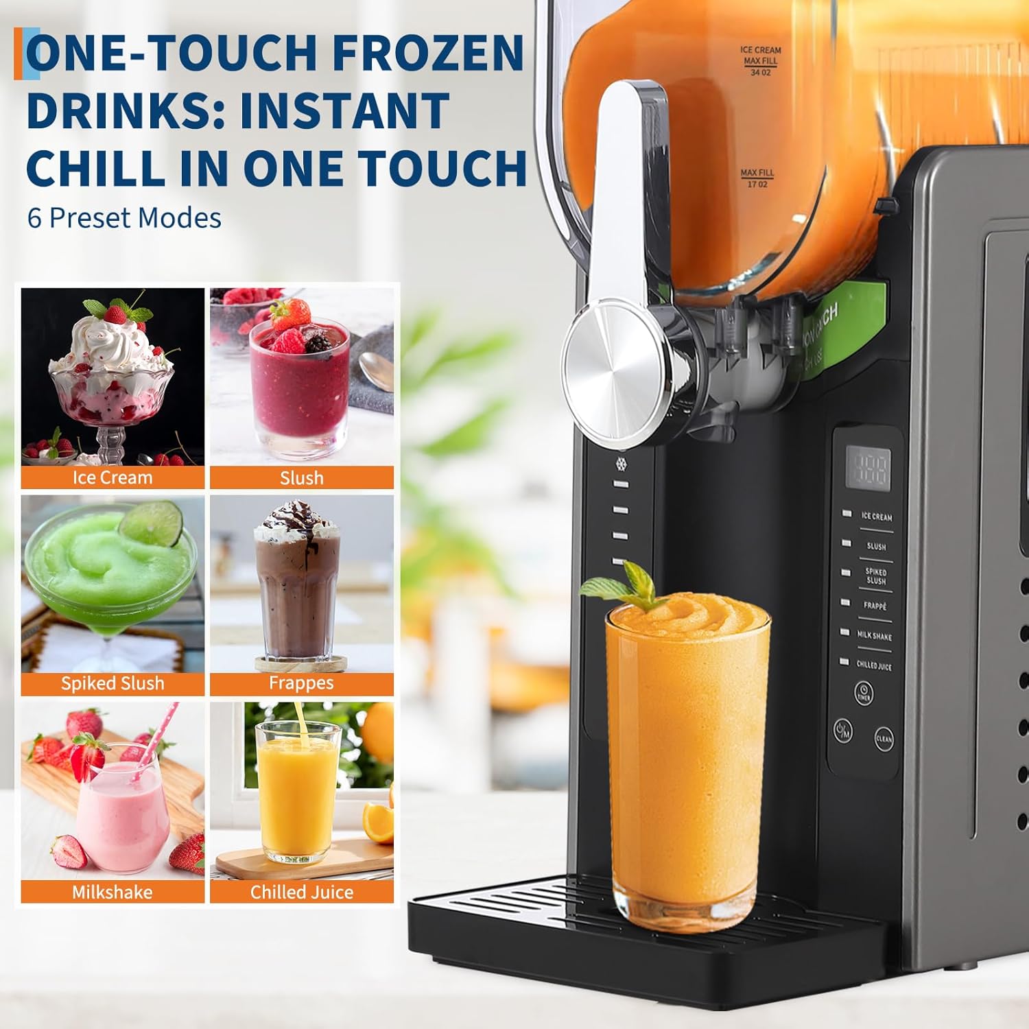 Garvee 68OZ Commercial Slushy Machine - 2L Single Bowl Frozen Drink Maker with 6 Preset Modes for Spiked Slush & Ice Cream, Charcoal Gray