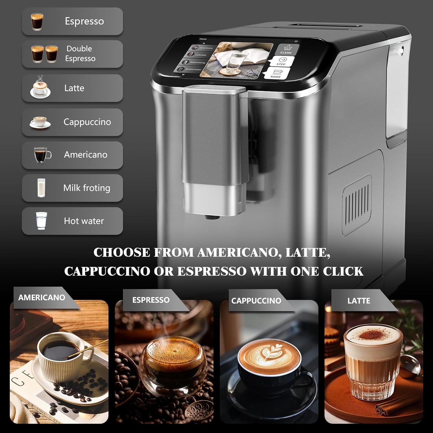 Garvee Fully Automatic Espresso Machine 20 Bar, 1350W Espresso and Cappuccino Machine with Automatic Milk Frother, Gift for Coffee Lover