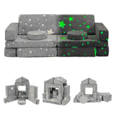 Garvee 12 Pcs Modular Kids Couch + Convertible Sofa + Star Glow in The Dark + Multi-Functional Design + Grey Color + Bedroom & Playroom - Grey+Star Pattern