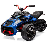 Garvee 12V Kids Ride on Toy for Kids, 2x55W Powerful Engine 7AH Battery, 3 - 7 km/H, 3 Wheelers Electric Vehicle, LED Lights, 2 Speeds, EVA Tire, Music, USB - Blue - Blue