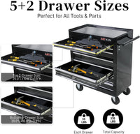 Garvee 7-Drawer Metal Rolling Tool Chest with Wheels,Heavy Duty Tool Storage Cabinet with Locking System,Toolbox with Wheels for Garage, Warehouse, Workshop, Repair Shop