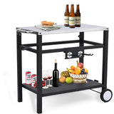 Garvee Outdoor Grill Cart with Wheels & Hooks for Pizza Oven – Portable Stainless Steel Utility Table, Prep Station, Silver - Silver