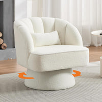 Garvee Swivel Barrel Accent Chair - Teddy Velvet Upholstered 360° Rotating Modern Armchair with Striped Backrest & Plush Padding, Round Lounge Chair for Living Room, Bedroom, Beige