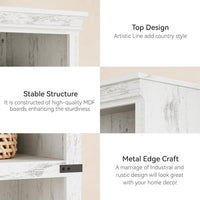 Garvee Farmhouse Bookcase 5 Tiers Tall Wooden 67.4" with Storage, Colonial Molding, MDF Boards, Iron Angle Design, Home Office, Living Room, White