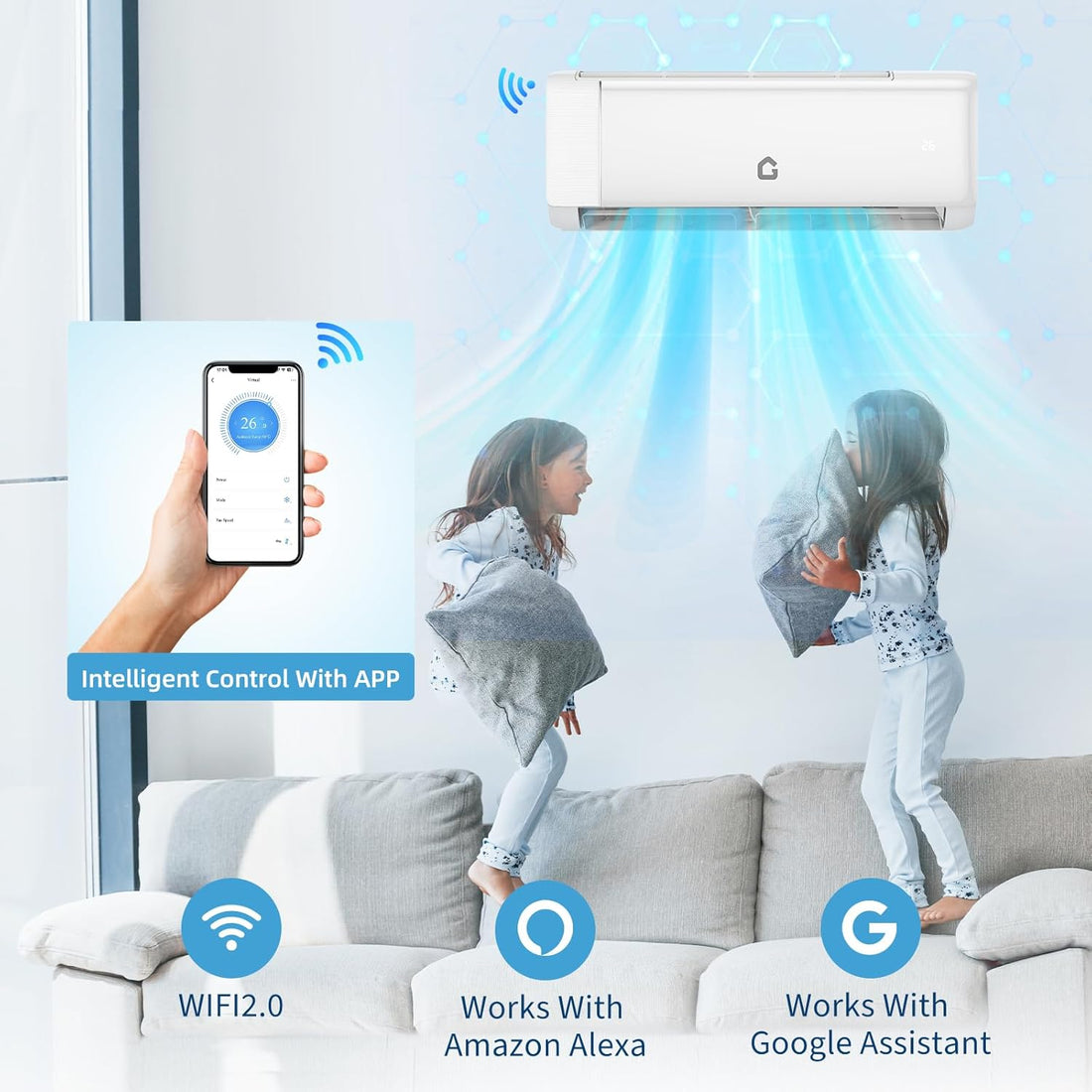 Garvee SEER 22 12000BTU 115V Mini Split Air Conditioner | Energy-Efficient Inverter AC System with WiFi, Remote Control & Easy Installation Kit for Rooms Up to 750 Sq.Ft
