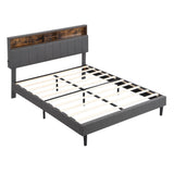 Garvee Upholstered Platform Bed with Storage Headboard and USB Port Modern Solid MDF Bed Frame 79.1''L X 57.1''W X 44.7''H Gray