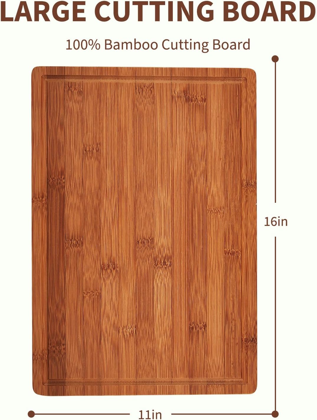 Garvee 16" x 11"Large Bamboo Cutting Board with Juice Groove and Handles Wood Cutting Board for Kitchen