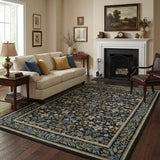 Garvee 8x10 Washable Area Rug Boho Vintage Soft Non-Slip Indoor Carpet Blue Black for Living Room Bedroom Dining Office - Blue Black