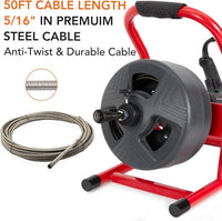 Garvee 50Ft x 5/16 Inch Drain Cleaner Machine, Drain Auger Professional for 3/4 to 3 Inch Pipes, Foot Switch with 6 Cutters, Gloves, Drain Auger Cleaner Sewer Snake