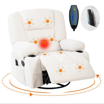 Garvee Electric Massage Recliner Chair with Vibration & Heat, 360° Swivel Rocker, Chenille Fabric, Cup Holders & USB Port, Dark Grey, Living Room