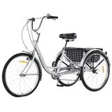 Garvee 3 Wheel Bikes for Adults, 7 Speed Tricycles for Adults, 26 inch Adult Tricycles for Women Men Seniors with Dual Chain, Rear Basket and Bag, Adult Trikes for Shopping, Beach and City, Grey - Grey