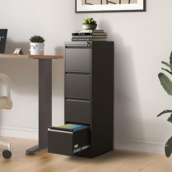 Garvee 4-Drawer File Cabinet with Lock, Heavy Duty Vertical Filing Cabinets for Home Office, Secure Locking Metal Steel Storage Cabinet for Letter/Legal Size File, Assembly Required, Black