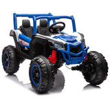 Garvee 2 Seater Ride on Car for Kids, 24V Powered Electric Off-Road UTV Ride Toy, 4WD Electric Vehicle with Remote Control, LED Lights, Bluetooth, 3 Speeds, Horn, 2 Spring Suspension (Blue) - Blue