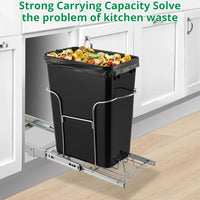 Garvee Pull Out Trash Can Under Cabinet, Stainless Steel Slide Out Garbage Can Shelf Under Sink, Adjustable Slide Out Shelf for Waste Can Under Kitchen Sink for 30L Trash Can, Trash Can Not Included