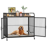 Garvee 48" Dog Kennel Furniture for Large Dogs,Large Dog Crate, Wooden Heavy Duty, Dog Crate Indoor with Adjustable Height Bowls, 48" L X 29.9" W X 44.3" H,Grey - Grey