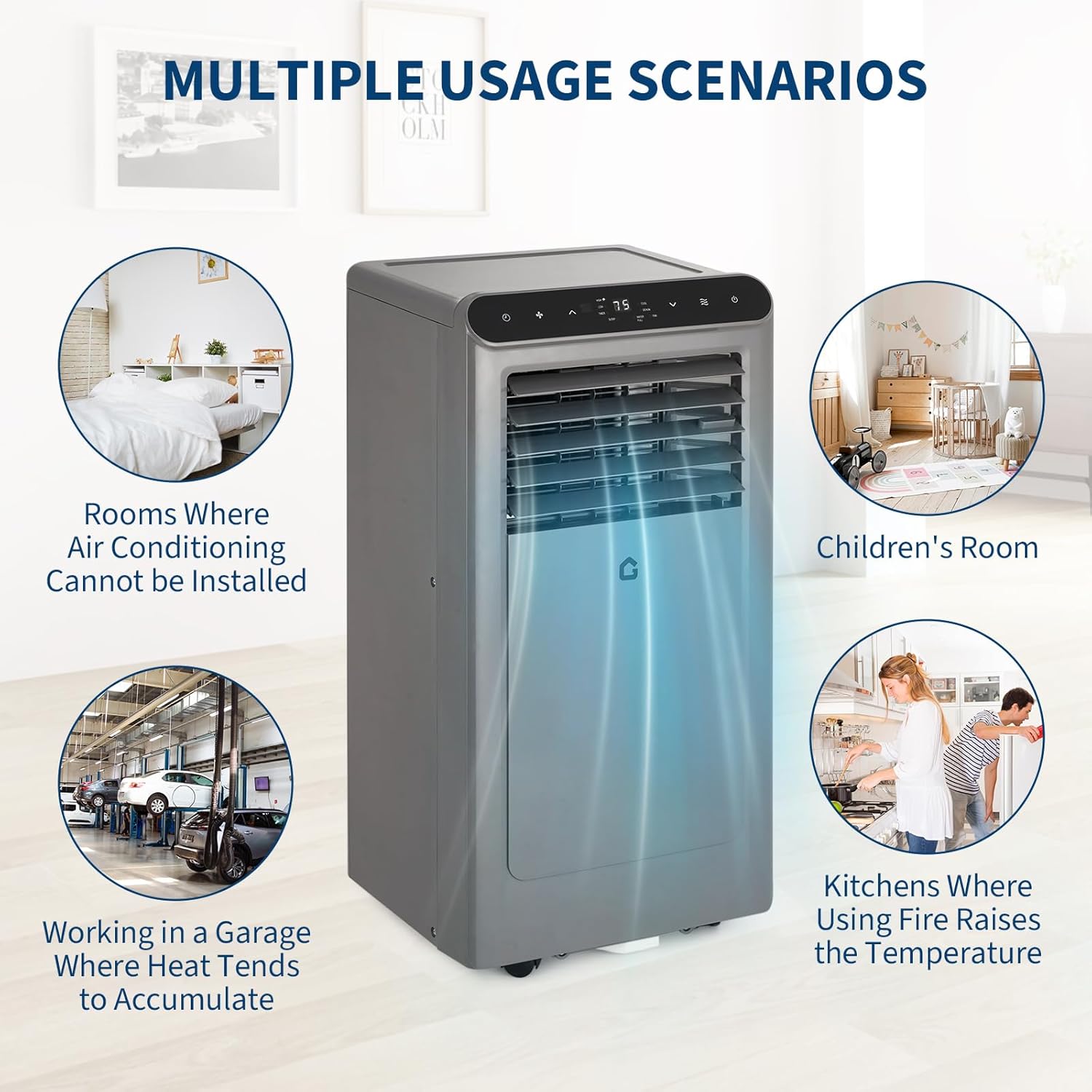 Garvee 2026 New Update 8000 BTU Portable Air Conditioners, 3-In-1 Portable AC Units for Rooms with Dehumidifier, Quiet Room Air Conditioner Cools Up to 350 Sq.Ft., Energy Efficient, Remote, 24Hrs Timer, Auto Swing