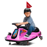 Garvee Ride - P Series: 360 Degrees Rotating Ride On Drift Car,Electric Drifting Go Kart,24V Ride On Race Car,Variable Speed for Kids,Simplified Drift System,Flashing Lights, Flag, Music - Pink - Pink