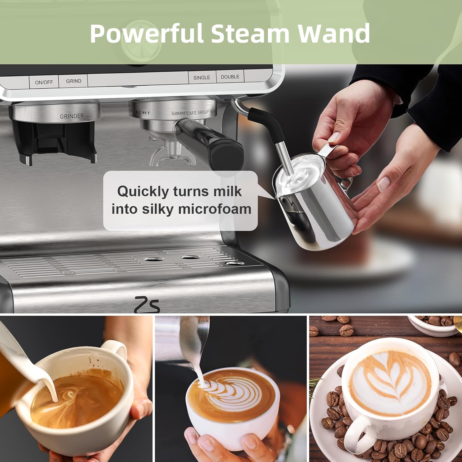 Garvee 1450W 120V 20 Bar Espresso Machine with Steam Wand, Fast Heat,Built-In Bean Grinder,for Home Barista, Gifts for Dad,Mom,Coffee Lover- Gray