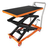 Garvee 330lbs Capacity Hydraulic Lift Table Cart, 50" Lifting Height Manual Double Scissor Table Lift Cart With Non-Slip Pad for Material Handling and Transportation - Orange